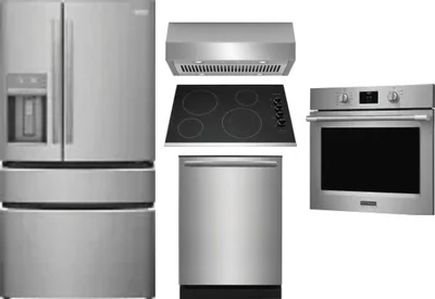 5 Piece Package Includes Refrigerator, Cooktop, Wall Oven, Hood And Dishwasher