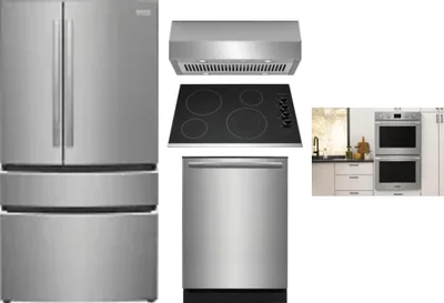 5 Piece Package Includes Refrigerator, Cooktop, Wall Oven, Hood And Dishwasher