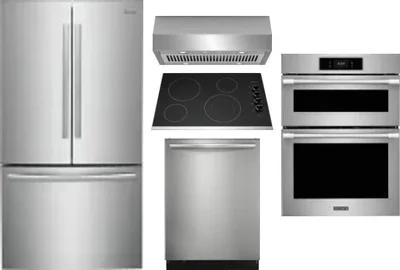 5 Piece Package Includes Refrigerator, Cooktop, Wall Oven, Hood And Dishwasher