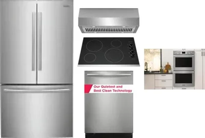 5 Piece Package Includes Refrigerator, Cooktop, Wall Oven, Hood And Dishwasher