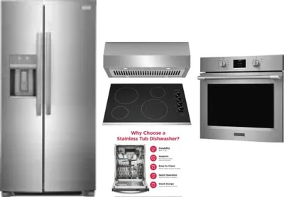 5 Piece Package Includes Refrigerator, Cooktop, Wall Oven, Hood And Dishwasher
