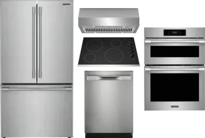 5 Piece Package Includes Refrigerator, Cooktop, Wall Oven, Hood And Dishwasher