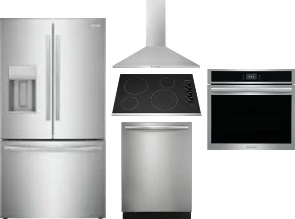 5 Piece Package Includes Refrigerator, Cooktop, Wall Oven, Hood And Dishwasher