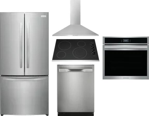 5 Piece Package Includes Refrigerator, Cooktop, Wall Oven, Hood And Dishwasher