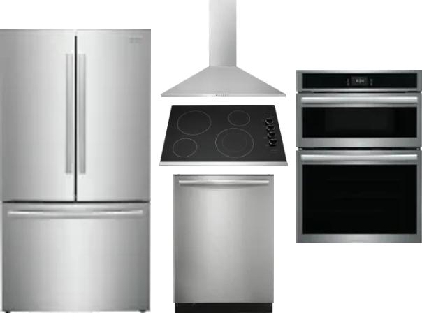 5 Piece Package Includes Refrigerator, Cooktop, Wall Oven, Hood And Dishwasher