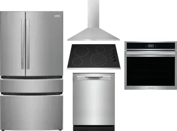 5 Piece Package Includes Refrigerator, Cooktop, Wall Oven, Hood And Dishwasher