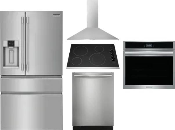 5 Piece Package Includes Refrigerator, Cooktop, Wall Oven, Hood And Dishwasher