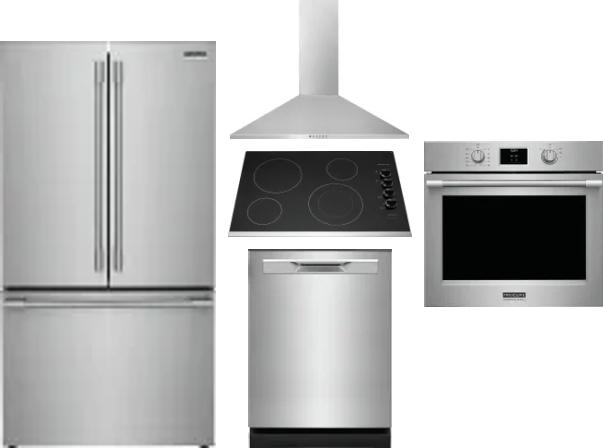 5 Piece Package Includes Refrigerator, Cooktop, Wall Oven, Hood And Dishwasher