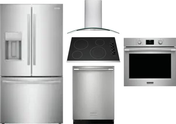 5 Piece Package Includes Refrigerator, Cooktop, Wall Oven, Hood And Dishwasher