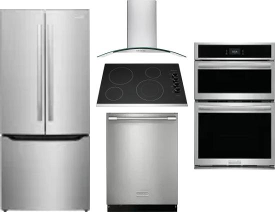 5 Piece Package Includes Refrigerator, Cooktop, Wall Oven, Hood And Dishwasher
