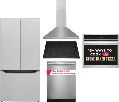 5 Piece Package Includes Refrigerator, Cooktop, Wall Oven, Hood And Dishwasher