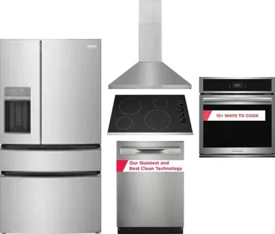 5 Piece Package Includes Refrigerator, Cooktop, Wall Oven, Hood And Dishwasher