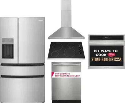 5 Piece Package Includes Refrigerator, Cooktop, Wall Oven, Hood And Dishwasher