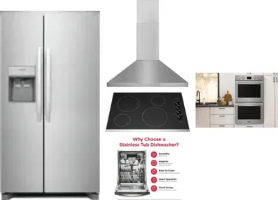 5 Piece Package Includes Refrigerator, Cooktop, Wall Oven, Hood And Dishwasher