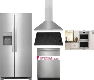 5 Piece Package Includes Refrigerator, Cooktop, Wall Oven, Hood And Dishwasher
