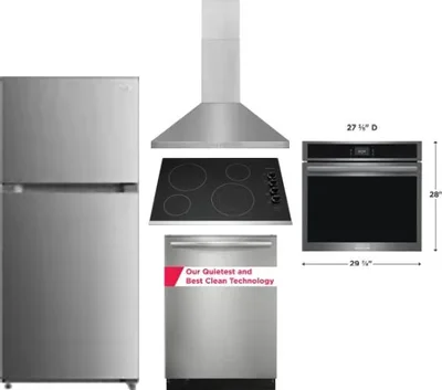 5 Piece Package Includes Refrigerator, Cooktop, Wall Oven, Hood And Dishwasher