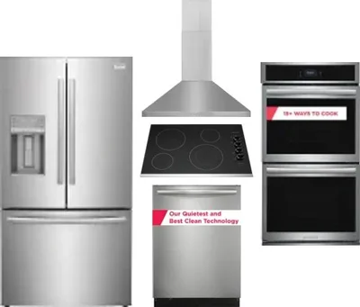5 Piece Package Includes Refrigerator, Cooktop, Wall Oven, Hood And Dishwasher