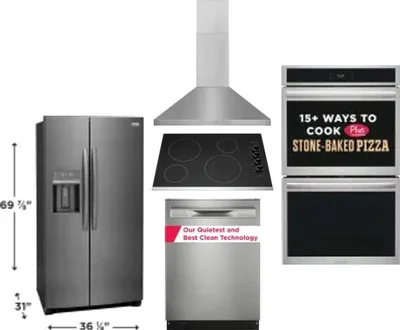 5 Piece Package Includes Refrigerator, Cooktop, Wall Oven, Hood And Dishwasher