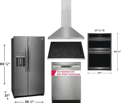 5 Piece Package Includes Refrigerator, Cooktop, Wall Oven, Hood And Dishwasher