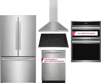 5 Piece Package Includes Refrigerator, Cooktop, Wall Oven, Hood And Dishwasher