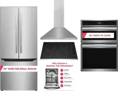 5 Piece Package Includes Refrigerator, Cooktop, Wall Oven, Hood And Dishwasher