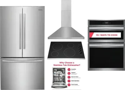 5 Piece Package Includes Refrigerator, Cooktop, Wall Oven, Hood And Dishwasher