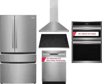 5 Piece Package Includes Refrigerator, Cooktop, Wall Oven, Hood And Dishwasher
