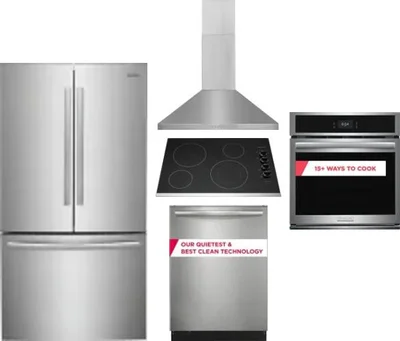 5 Piece Package Includes Refrigerator, Cooktop, Wall Oven, Hood And Dishwasher