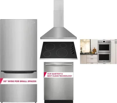 5 Piece Package Includes Refrigerator, Cooktop, Wall Oven, Hood And Dishwasher