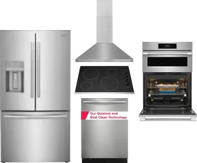 5 Piece Package Includes Refrigerator, Cooktop, Wall Oven, Hood And Dishwasher