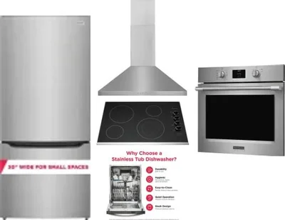 5 Piece Package Includes Refrigerator, Cooktop, Wall Oven, Hood And Dishwasher