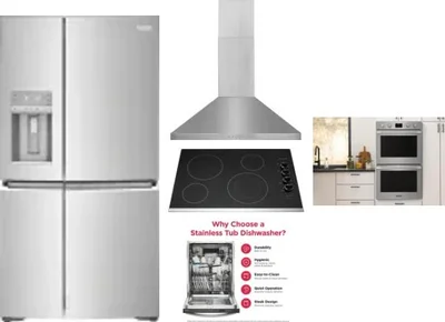 5 Piece Package Includes Refrigerator, Cooktop, Wall Oven, Hood And Dishwasher