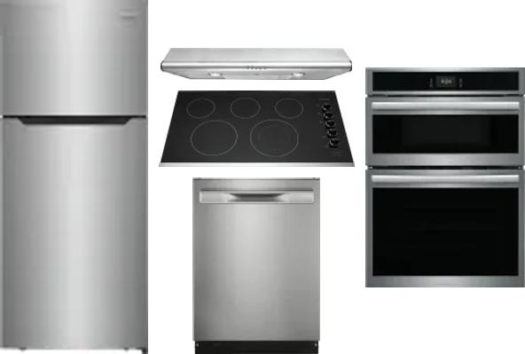 5 Piece Package Includes Refrigerator, Cooktop, Wall Oven, Hood And Dishwasher