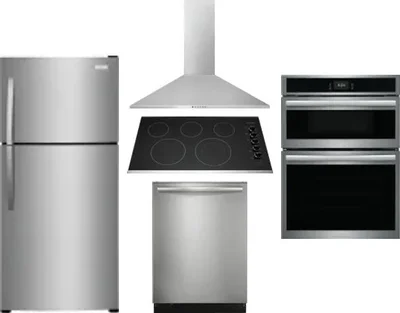 5 Piece Package Includes Refrigerator, Cooktop, Wall Oven, Hood And Dishwasher