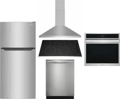 5 Piece Package Includes Refrigerator, Cooktop, Wall Oven, Hood And Dishwasher
