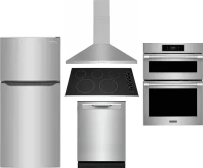 5 Piece Package Includes Refrigerator, Cooktop, Wall Oven, Hood And Dishwasher