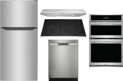 5 Piece Package Includes Refrigerator, Cooktop, Wall Oven, Hood And Dishwasher