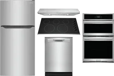 5 Piece Package Includes Refrigerator, Cooktop, Wall Oven, Hood And Dishwasher