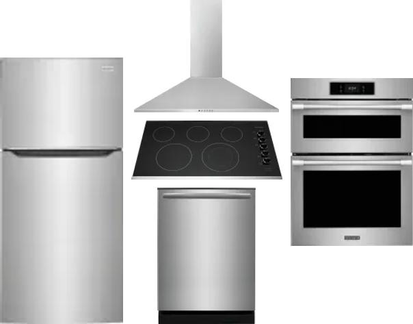 5 Piece Package Includes Refrigerator, Cooktop, Wall Oven, Hood And Dishwasher