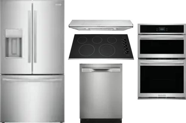 5 Piece Package Includes Refrigerator, Cooktop, Wall Oven, Hood And Dishwasher