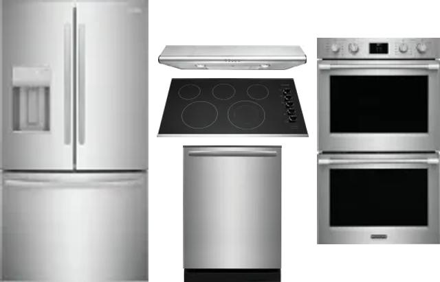 5 Piece Package Includes Refrigerator, Cooktop, Wall Oven, Hood And Dishwasher