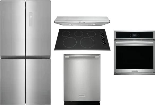 5 Piece Package Includes Refrigerator, Cooktop, Wall Oven, Hood And Dishwasher