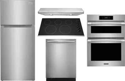 5 Piece Package Includes Refrigerator, Cooktop, Wall Oven, Hood And Dishwasher
