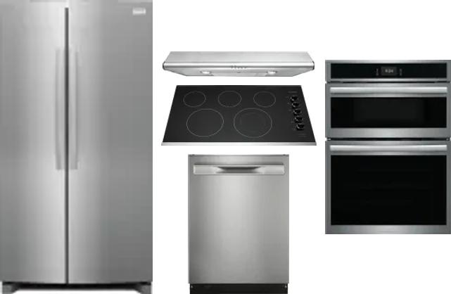 5 Piece Package Includes Refrigerator, Cooktop, Wall Oven, Hood And Dishwasher