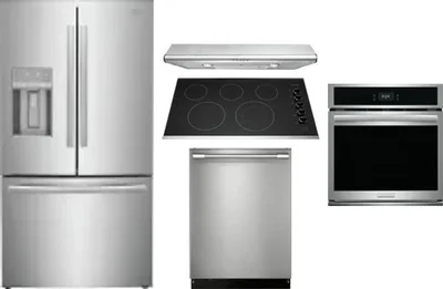 5 Piece Package Includes Refrigerator, Cooktop, Wall Oven, Hood And Dishwasher