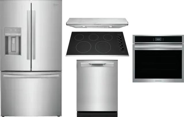 5 Piece Package Includes Refrigerator, Cooktop, Wall Oven, Hood And Dishwasher