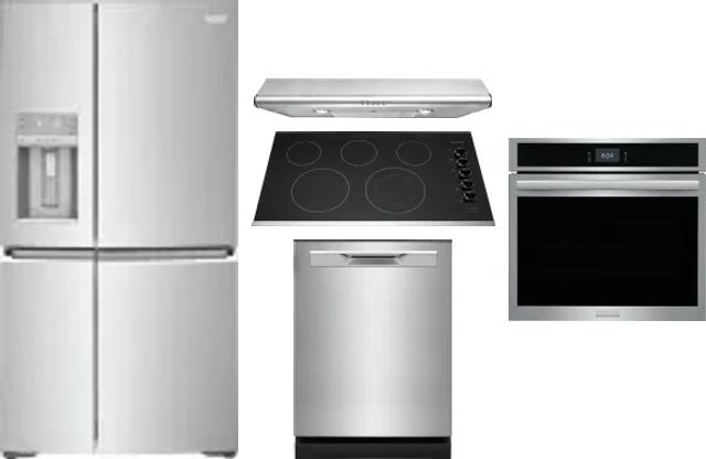 5 Piece Package Includes Refrigerator, Cooktop, Wall Oven, Hood And Dishwasher