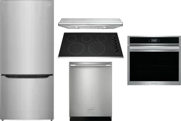5 Piece Package Includes Refrigerator, Cooktop, Wall Oven, Hood And Dishwasher