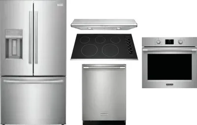 5 Piece Package Includes Refrigerator, Cooktop, Wall Oven, Hood And Dishwasher