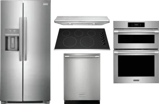5 Piece Package Includes Refrigerator, Cooktop, Wall Oven, Hood And Dishwasher